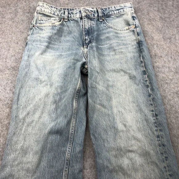 Zara Jeans Womens 8 Blue High Rise Wide Leg Distressed Frayed Hem Denim Pants - Picture 4 of 10